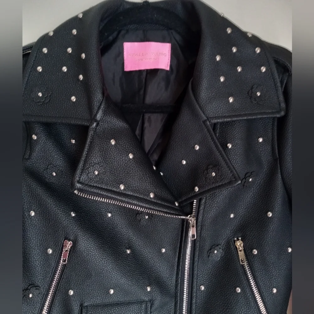 NWOT AZALEA WANG ANWAR BLACK FLOWER MOTO STUDDED JACKET SIZE S - Picture 6 of 16